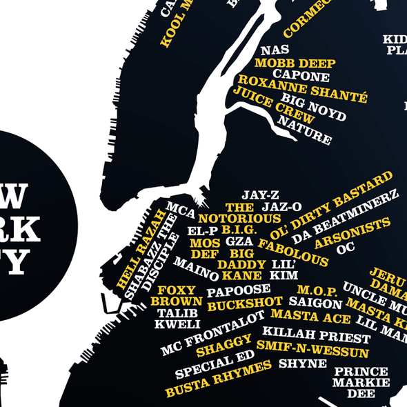 New York City Area Rappers Map Art Cat & Girl