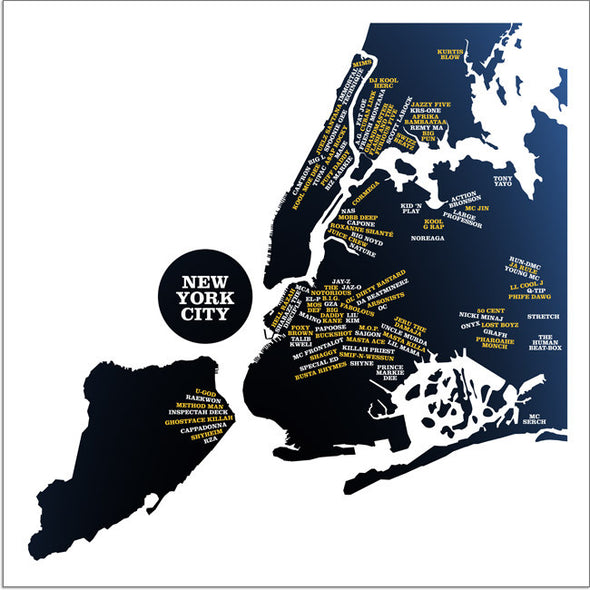 New York City Area Rappers Map Art Cat & Girl