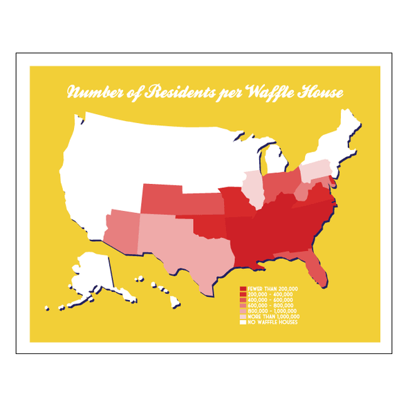 Number of Residents per Waffle House (11x14) Art Cat & Girl