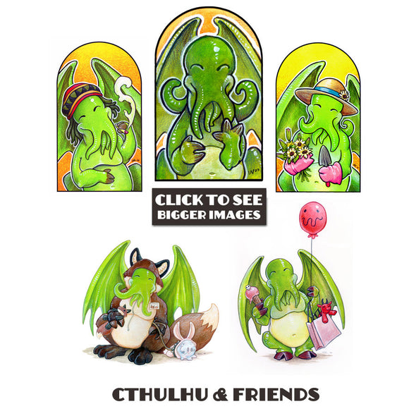 Cthulhu and Friend Prints Art Red Wombat