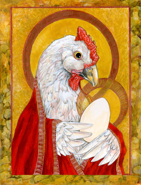 Animal Saints Prints Art Red Wombat Madonna and Egg - 12x16
