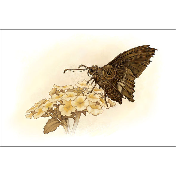 Steampunk Butterfly Print 18x12" Art Red Wombat