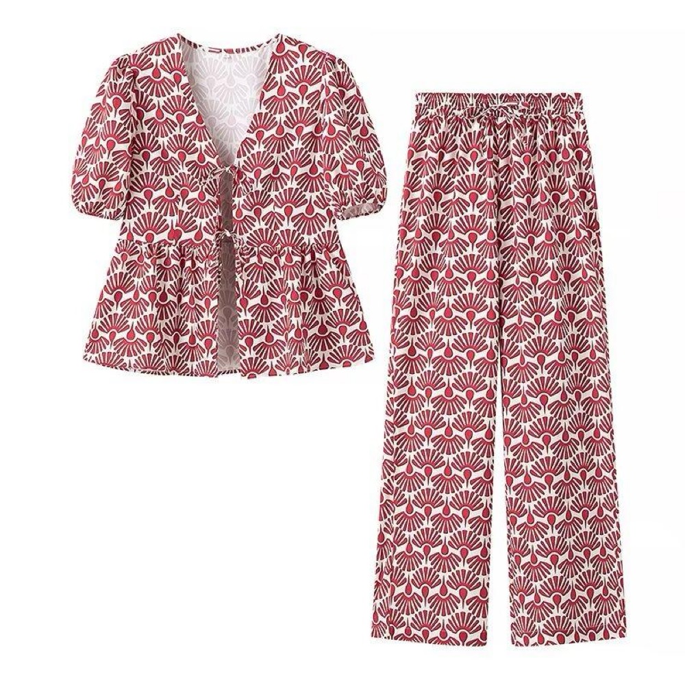 ENSEMBLE HAUT PANTALON ROUGE NOEUD 