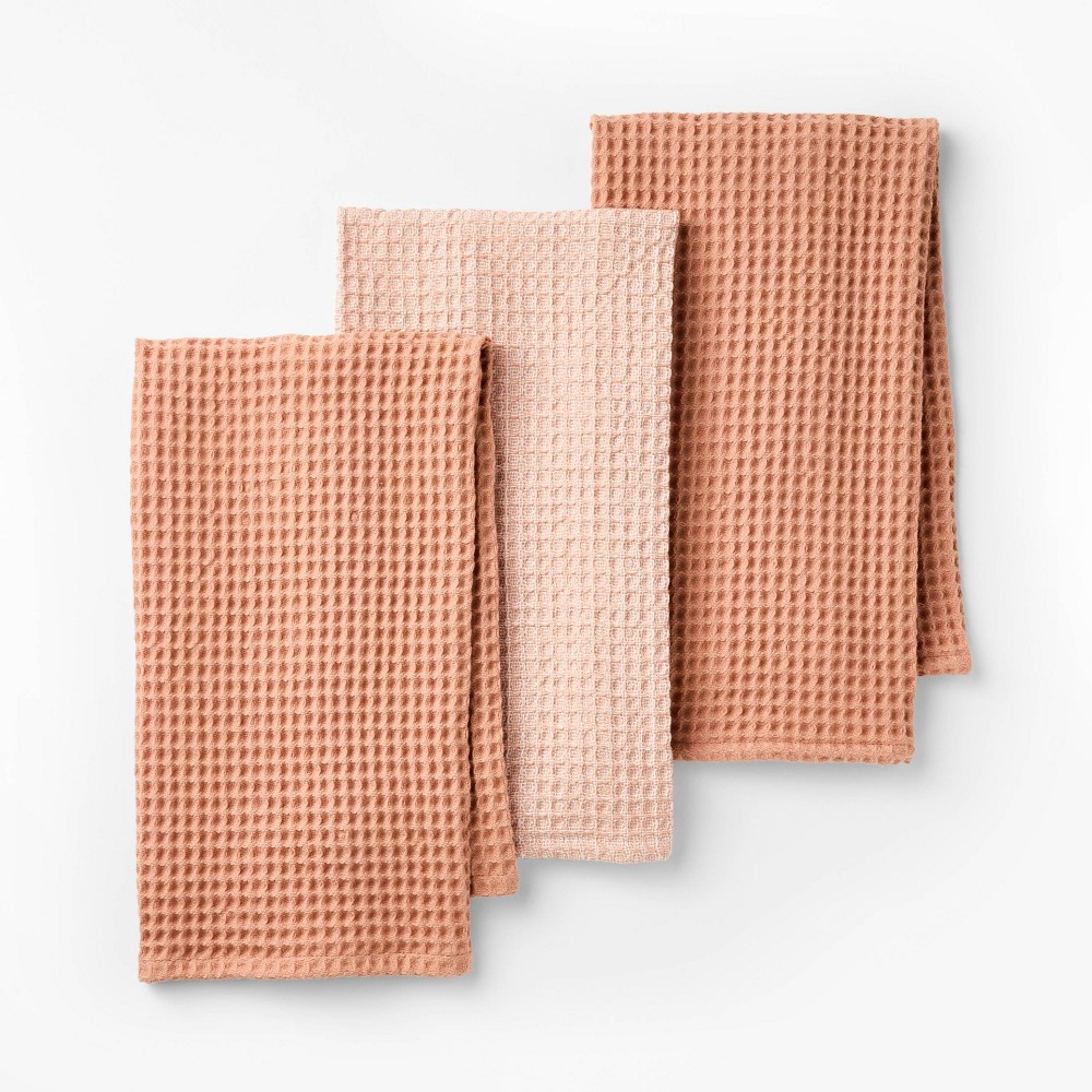 3pc Waffle Kitchen Towels Terracotta Orange - Figmint™: Cotton Dish Towels, Kitchen Hand Towels, OEKO-TEX Certified