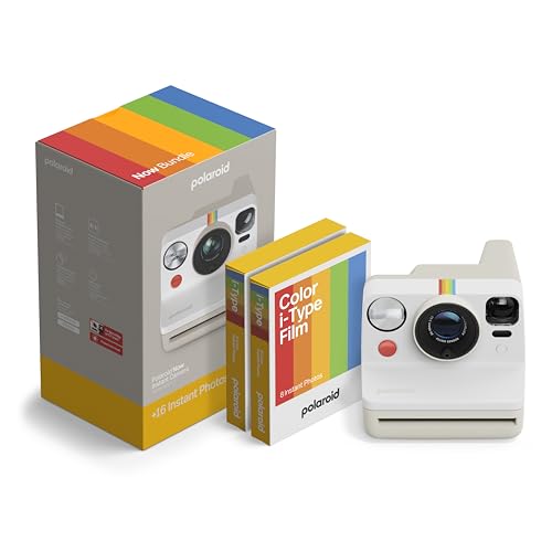Polaroid Now 3rd Generation I-Type Instant Camera + Film Bundle - Now Pebble White Camera + 16 Color Photos (6561)