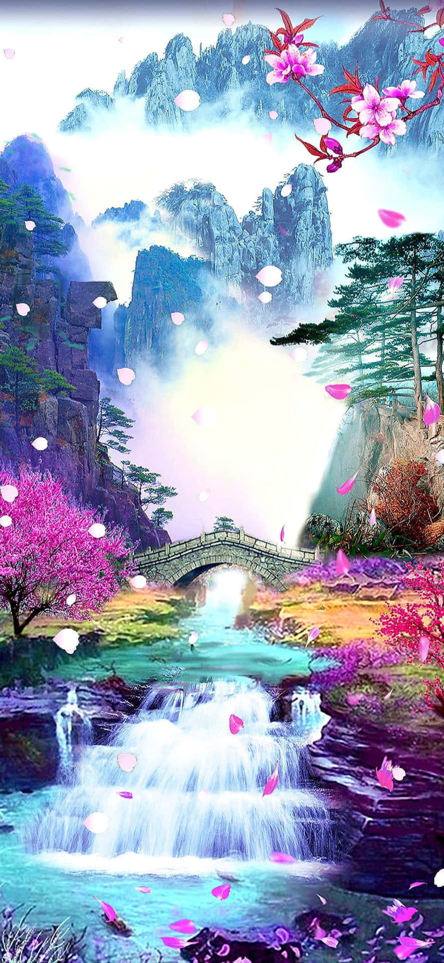 Keagungan Alam: Pemandangan Menakjubkan Dari Gunung Dan Air Terjun Wallpaper