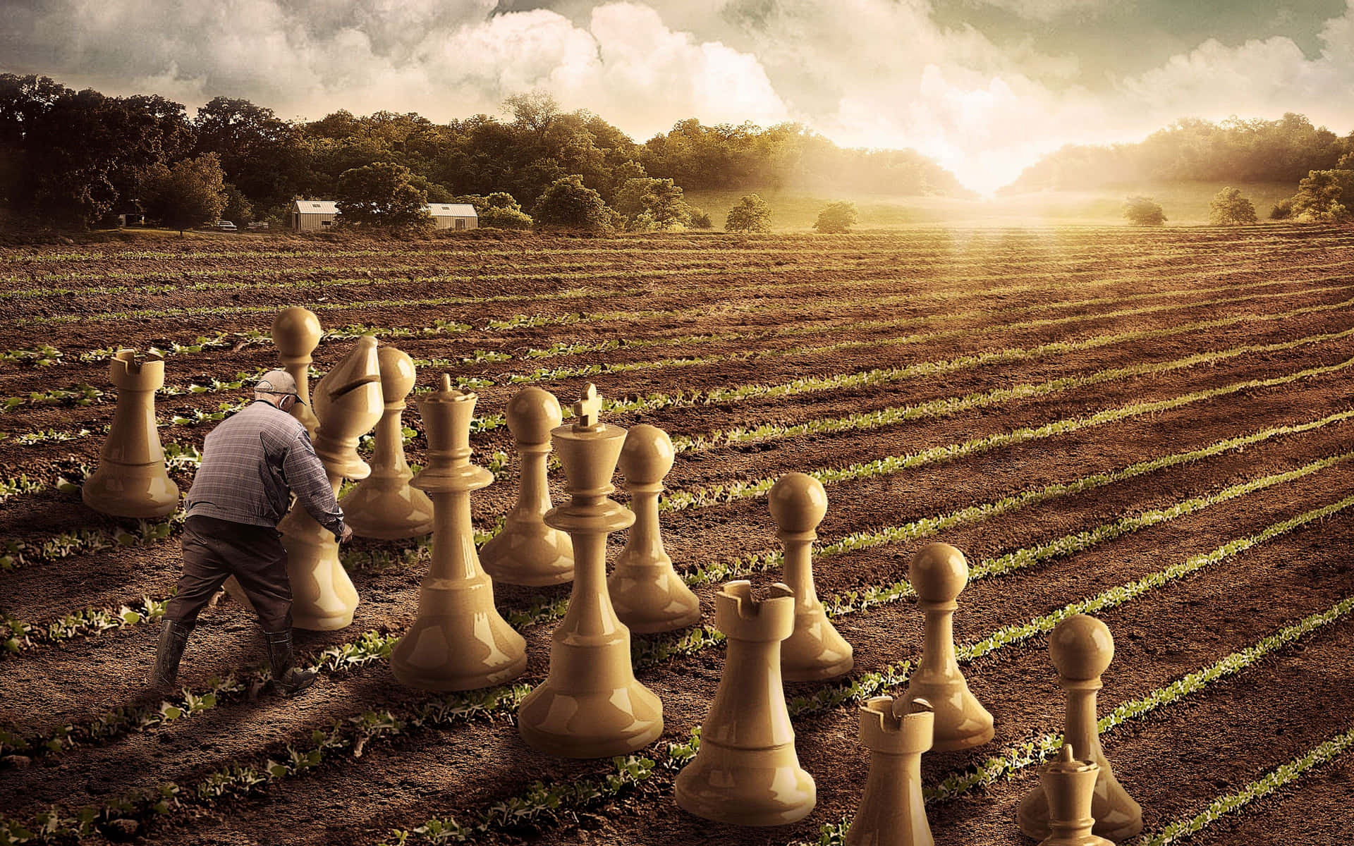 Unhombre Está Caminando Por Un Campo