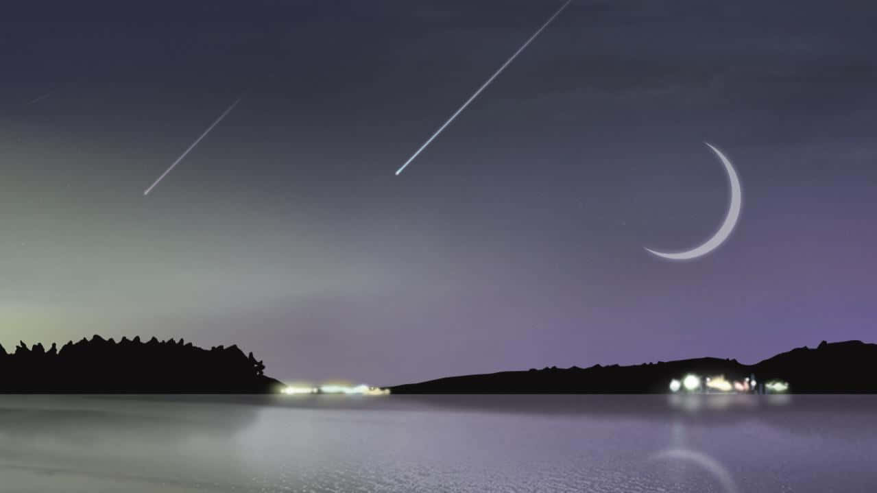 Einmond Und Eine Mondsichel Am Himmel