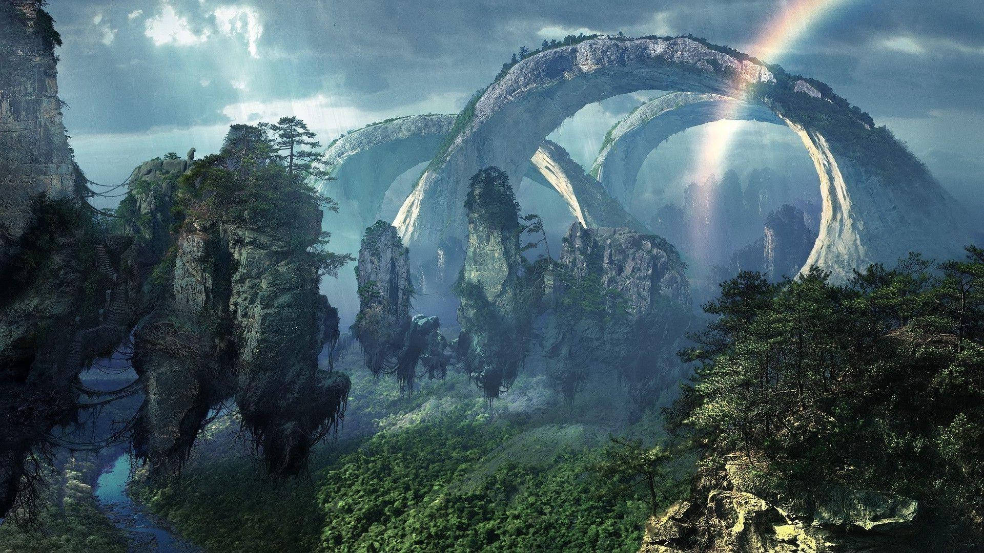 Realistinen Digitaalinen Kuva Kelluvasta Saaresta Taustakuva