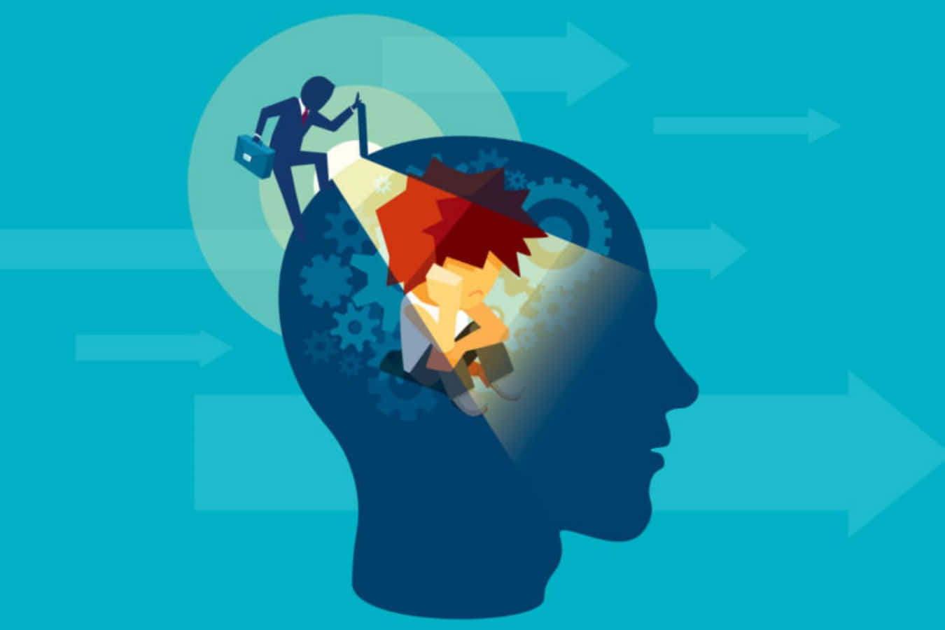 Umhomem Está Na Cabeça De Uma Pessoa Com Setas Apontando Para Ele