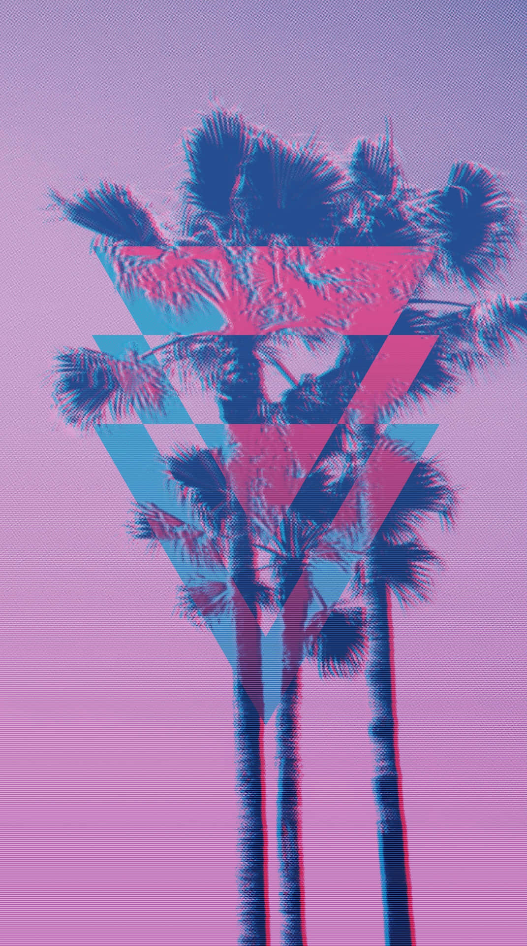 Sfondovaporwave Glitch Con Palme E Triangoli Invertiti