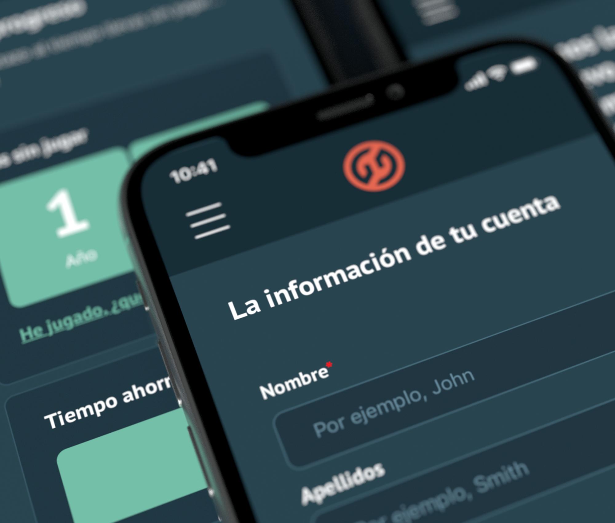 Un teléfono que muestra la pantalla con la información de la cuenta en la aplicación móvil de Gamban