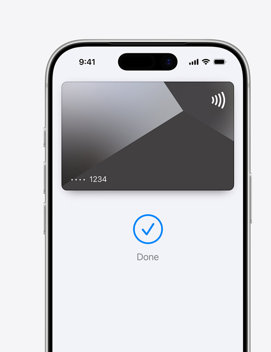 iPhone-skjerm vises delvis, viser Mastercard som brukes i Apple Pay