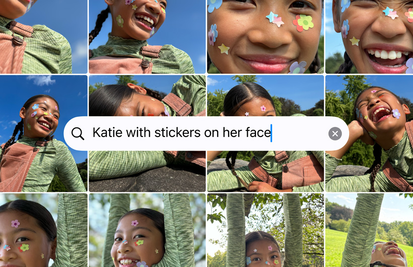 Fotórács a „Katie with stickers on her face” (Katie matricákkal az arcán) keresési parancs alapján
