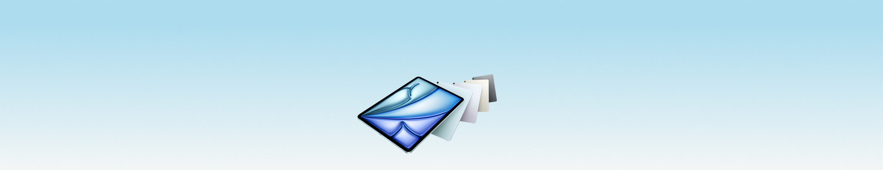 iPad Air Modelle schwebend, Rückansicht, Kamera, Vorderansicht, gerundete Ecken, schwarzer Displayrand