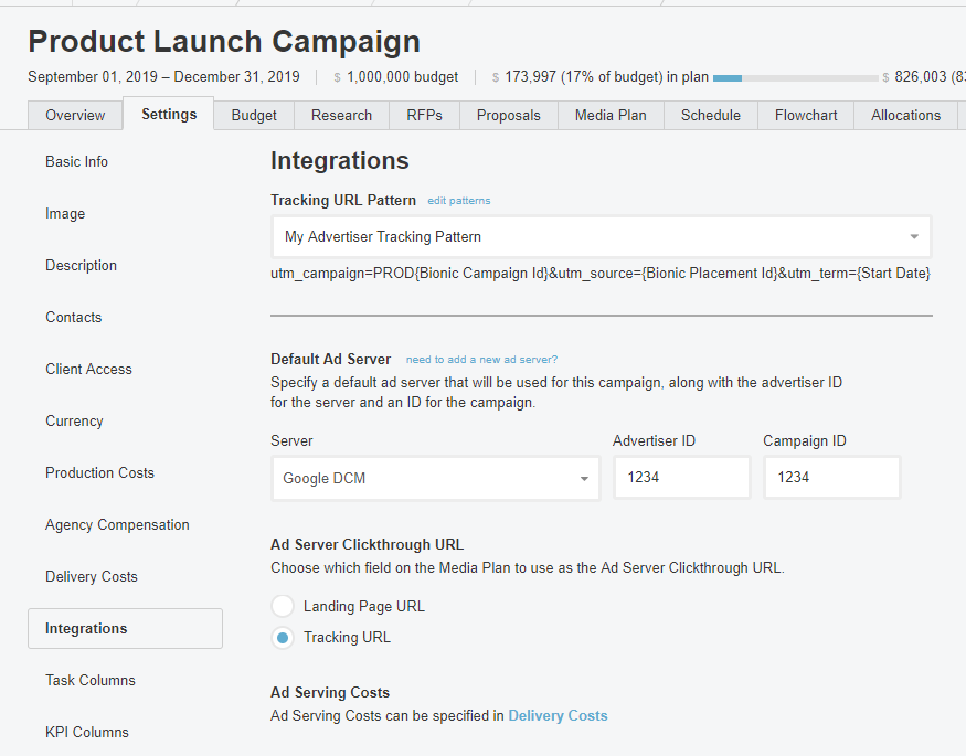 Campaign Settings Integrations