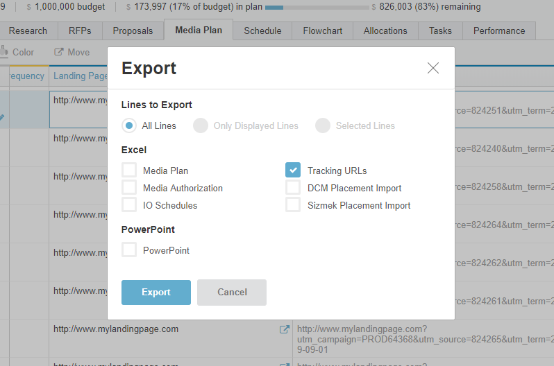 Export Tracking URLs