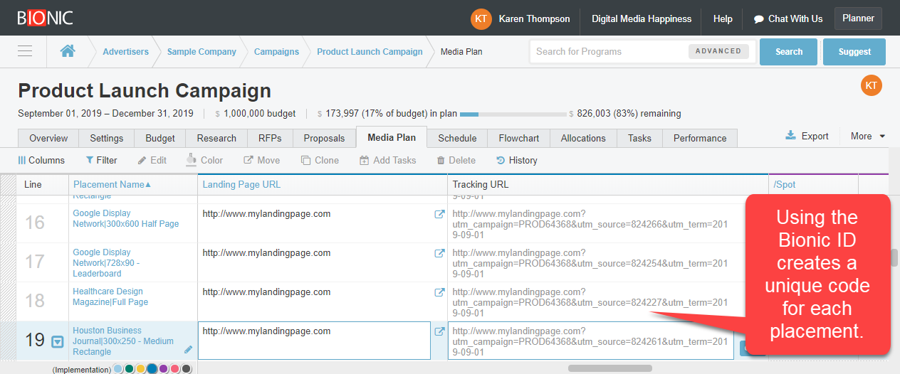 Tracking URLs in Media Plan