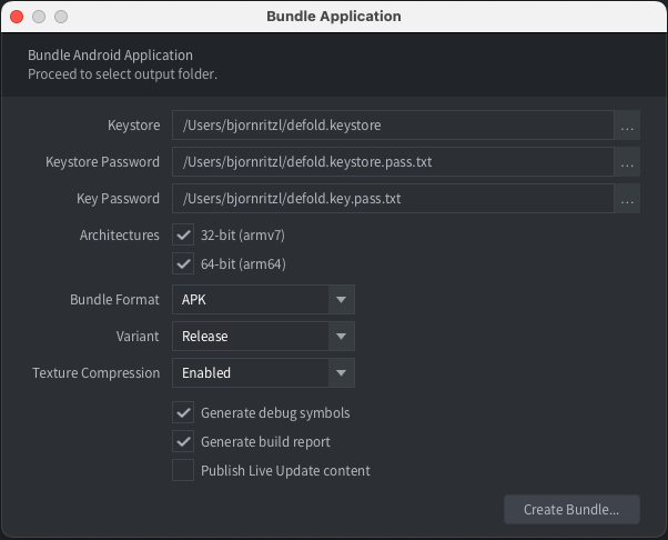 Firmado de bundle Android