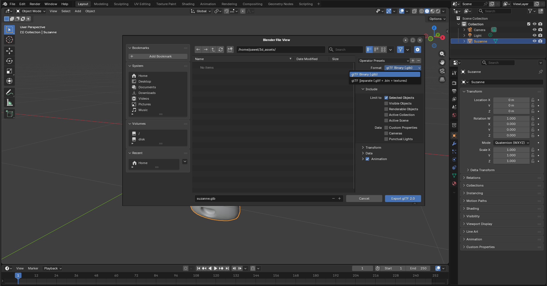 Exportando usando o Blender