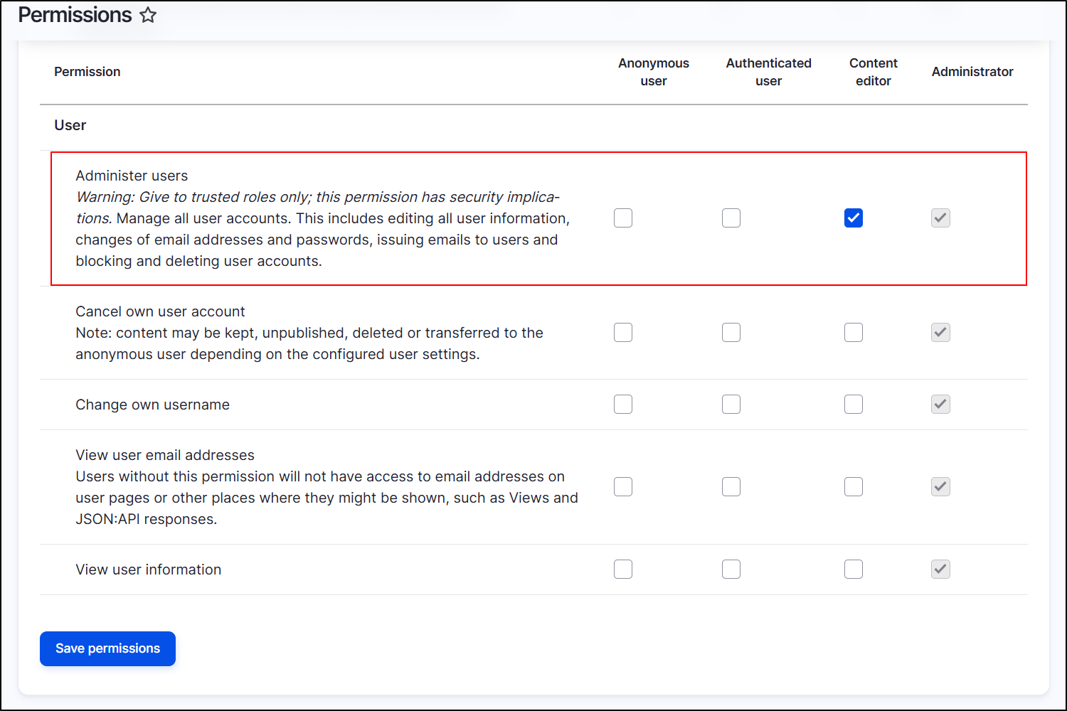 Drupal API Authentication Admin user permission