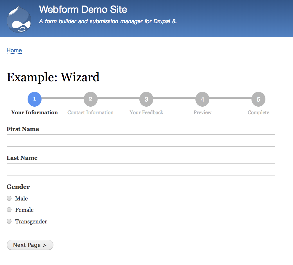 Webform wizard example screenshot