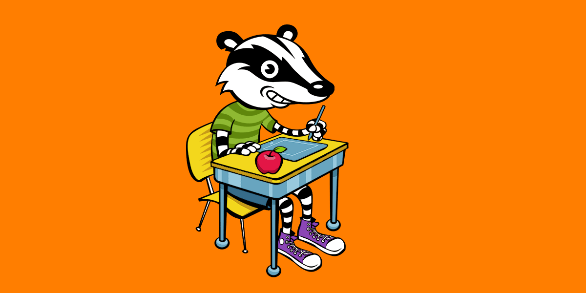 Privacy Badger sitting at a desk at school