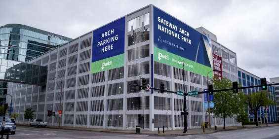 Outside view of Gateway Arch Parking Garage