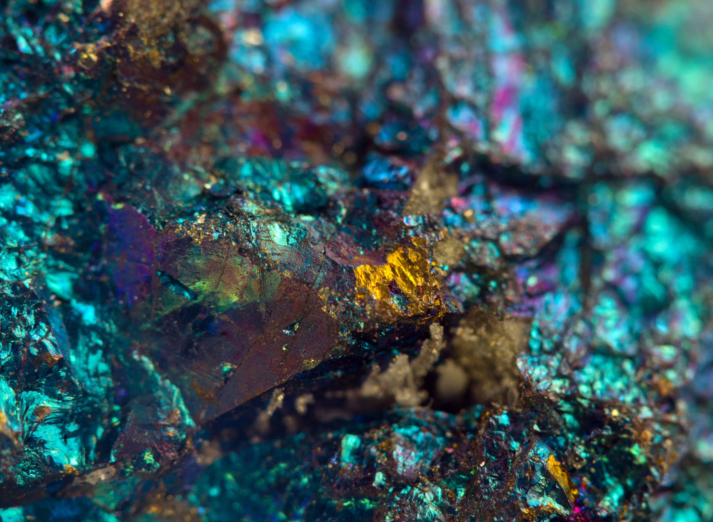 Teal, aqua, purple crystal formation