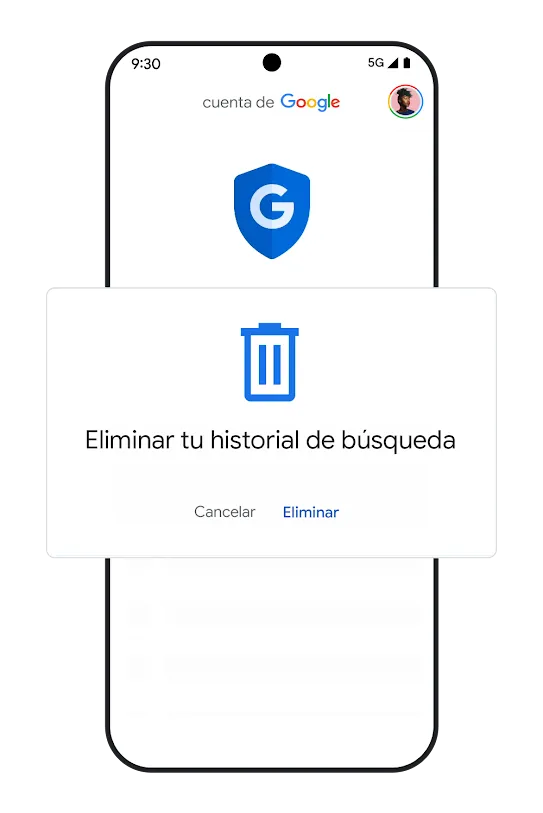 Imagen de un teléfono con la interfaz de usuario para eliminar la actividad de búsqueda. 