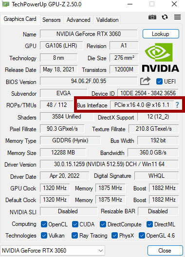 gpu z screen bus interface screen