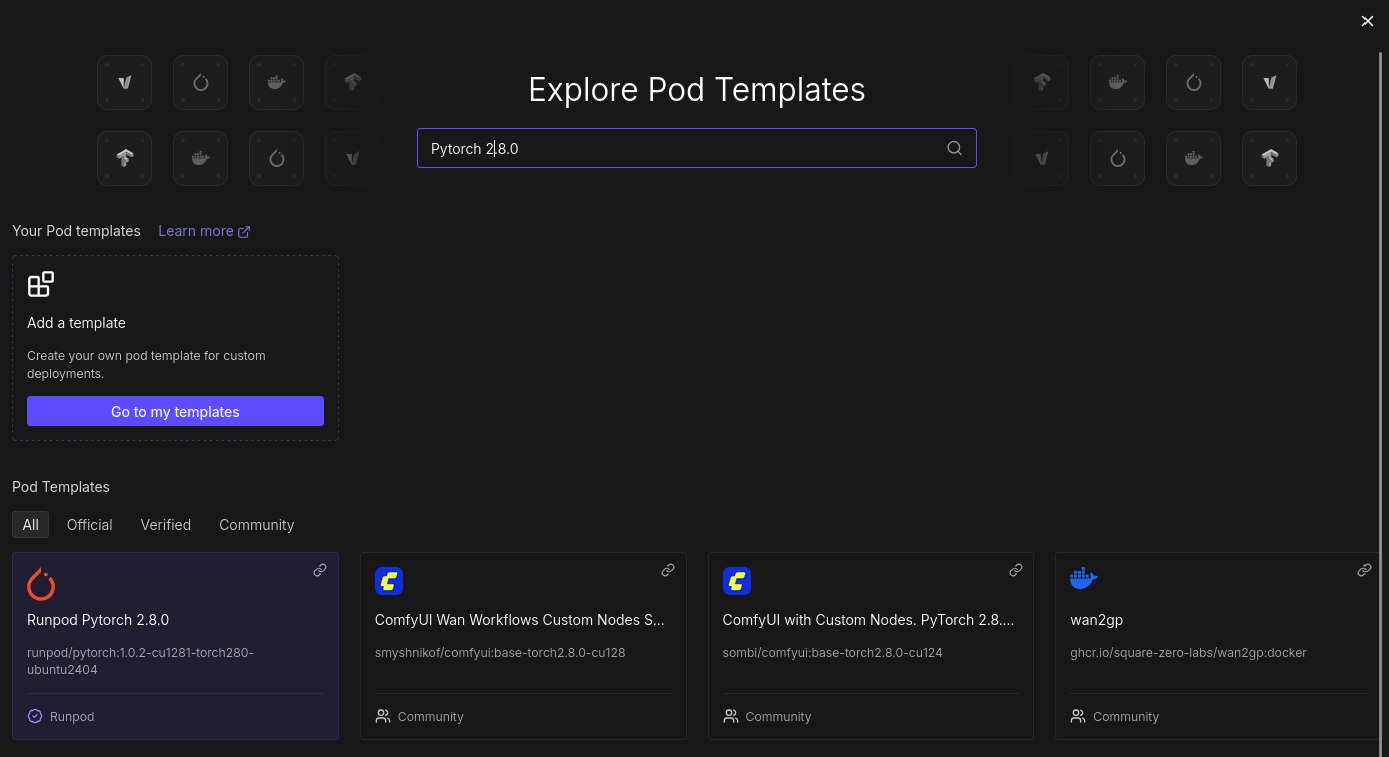runpod io template selection