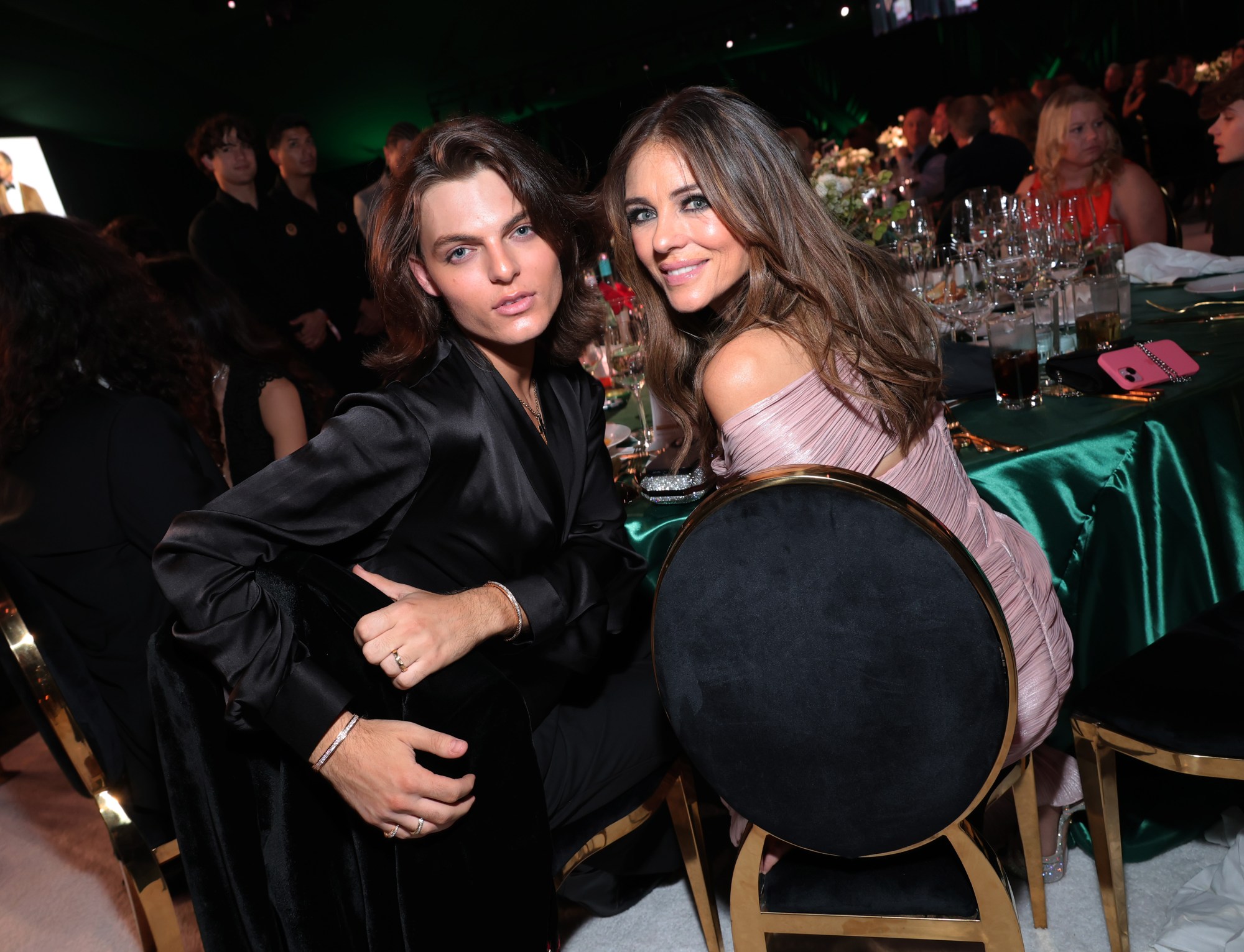 WEST HOLLYWOOD, CALIFORNIA - MARCH 02: (Exclusive Coverage) Elizabeth Hurley and Damian Hurley attend Elton John AIDS Foundation's 33rd Annual Academy Awards Viewing Party on March 02, 2025 in West Hollywood, California. (Photo by Michael Loccisano/Getty Images for Elton John AIDS Foundation)