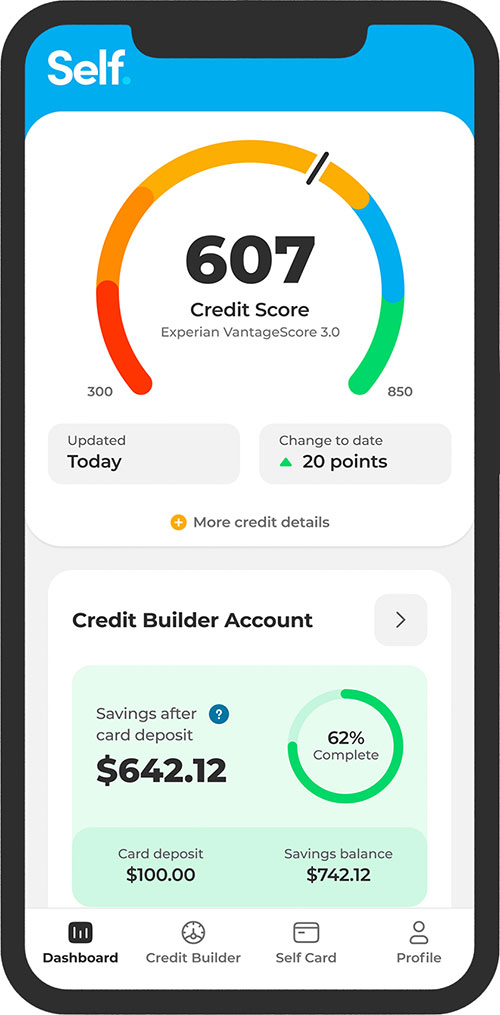 phone displaying Self dashboard