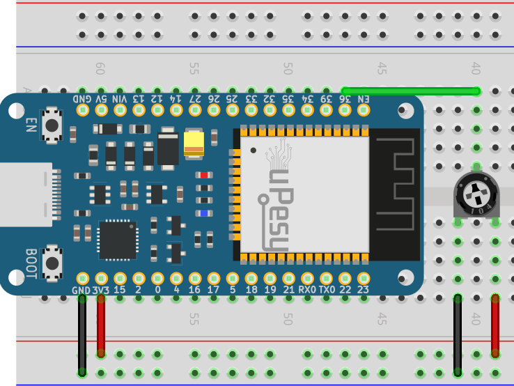 Wiring diagram ESP32 adc and potentiometer