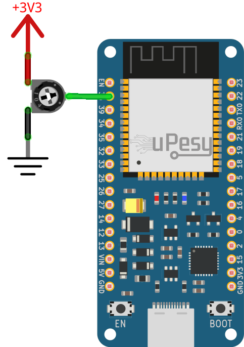 Wiring diagram ESP32 adc and potentiometer