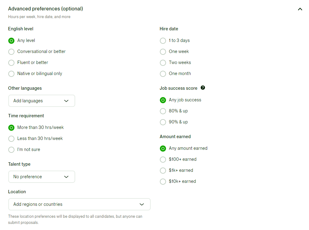 Advanced preferences