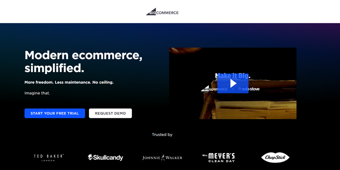 La page d'accueil BigCommerce bigcommerce