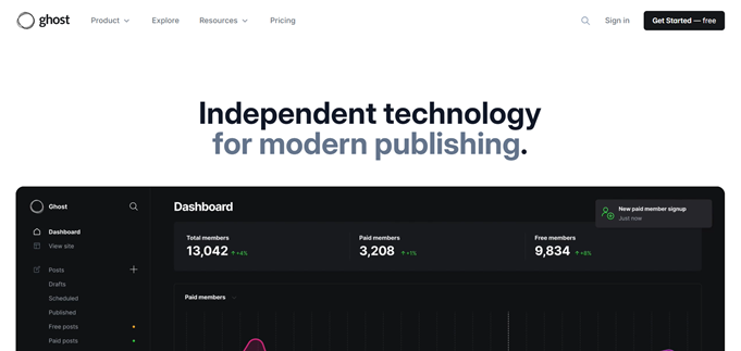 La page d'accueil de Ghost ghost