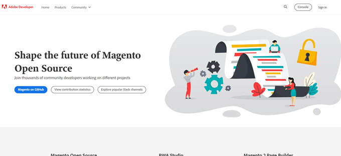 La page d'accueil de Magento magento