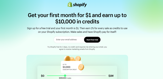 La page d'accueil Shopify shopify